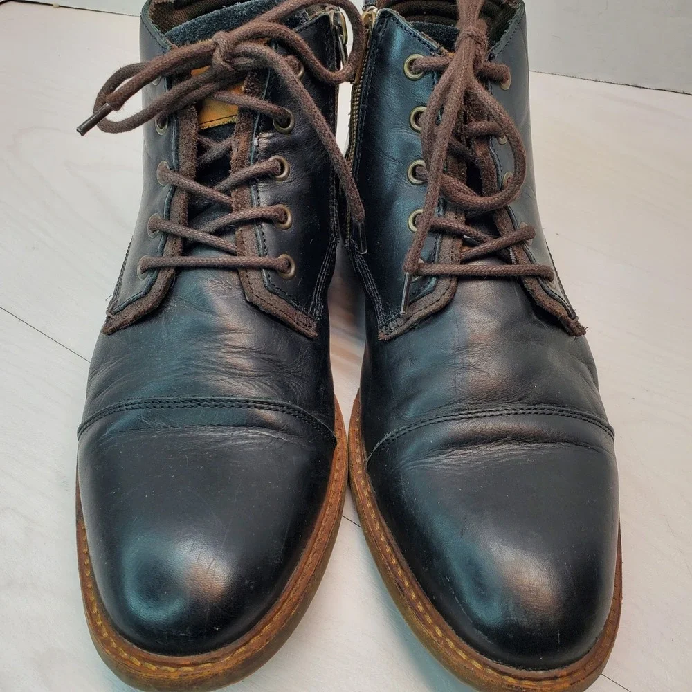 K Swiss Holten Boots Black Leather Side Zip Lace Up Comfort Footbed Size 11